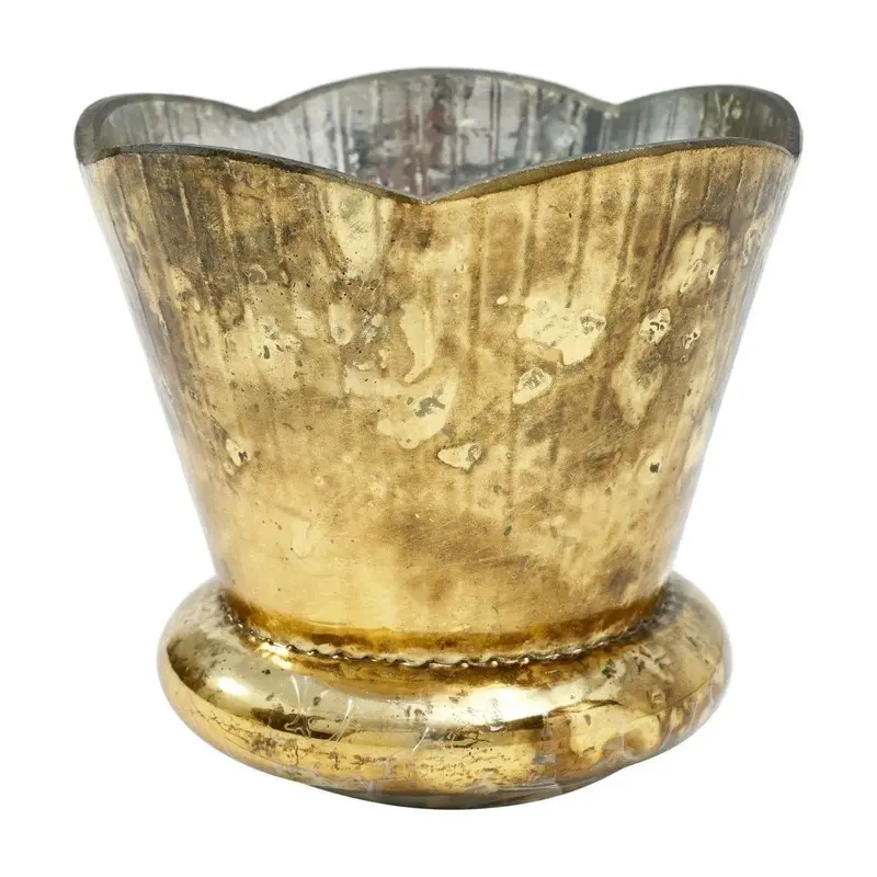 Teelichthalter – Goldenes Glas, Gerippte Struktur, Gewellter Rand, L - Baloe | PTMD