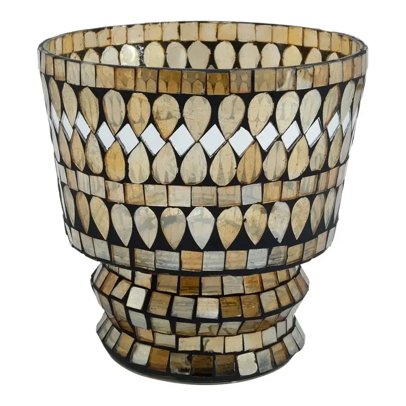 Teelichthalter – Goldenes Glasmosaik, Facettierte Form, Geometrisches Muster - Riv | PTMD