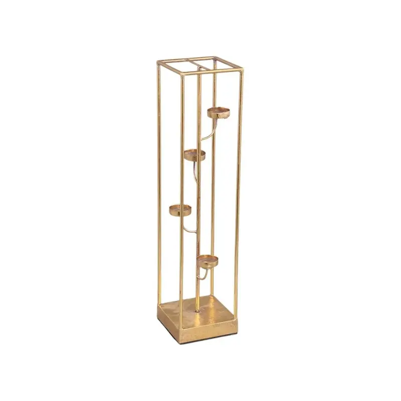 Teelichthalter – Goldfarbenes Eisen, Schlankes Design, Versetzte Halterungen, S - Jannix | PTMD