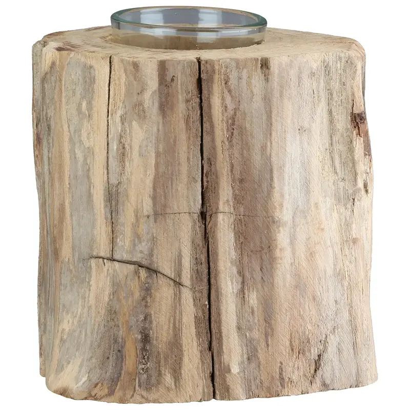 Teelichthalter – Natürliches Holz, Naturfarbene Oberfläche, Niedrige Form, 10 cm - Kuta | Gilde