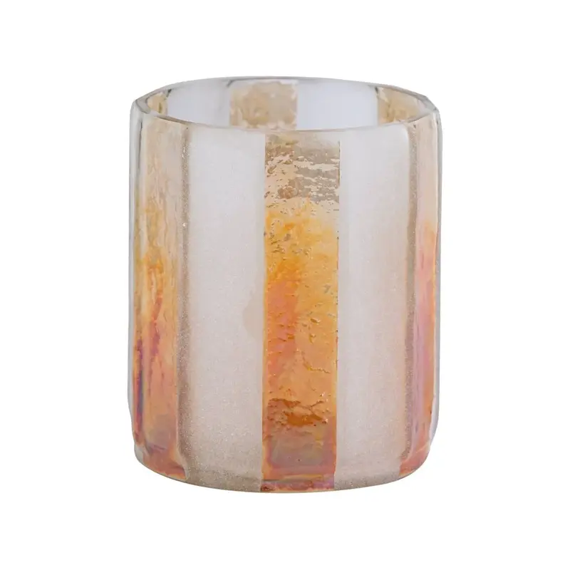 Teelichthalter – Orangefarbenes Glas, Gestreiftes Design - PTMD