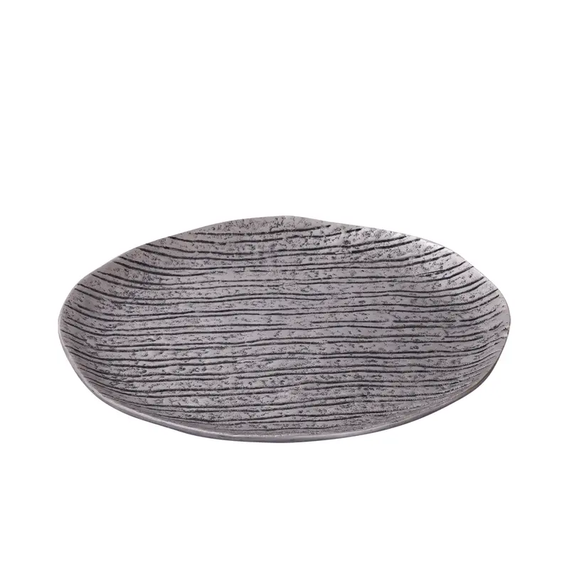 Teller - Silberne Farbe, Aluminium Material, Gerillte Oberfläche, M – Grail | PTMD