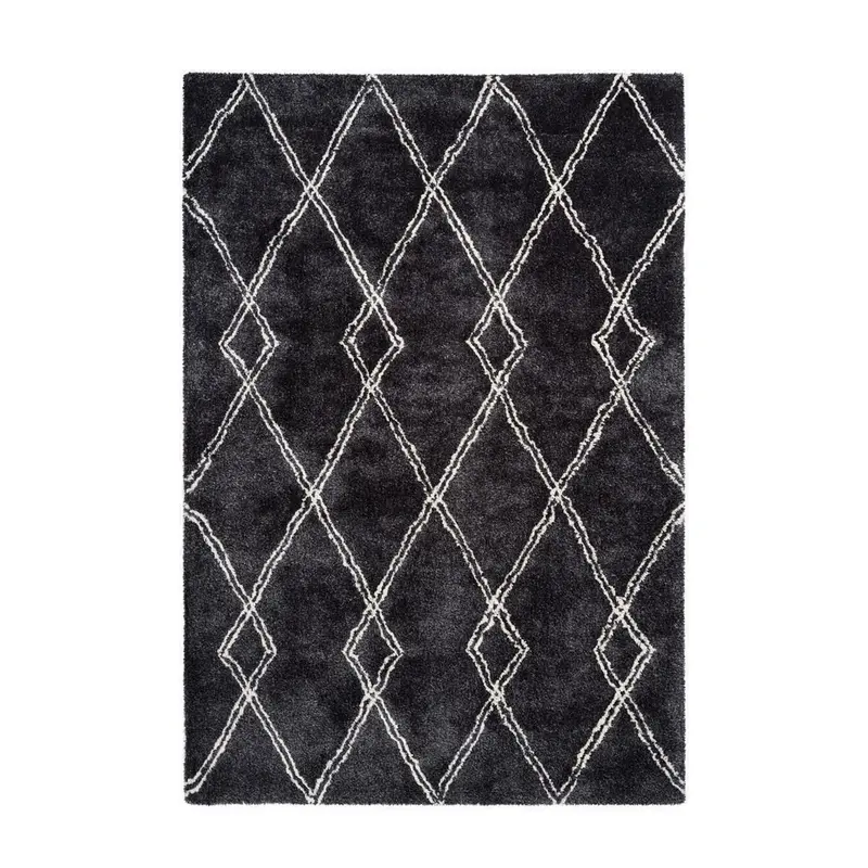 Teppich – Anthrazit Farbe, Retro Muster, Weicher Hochflor, 230 cm - Orlando 125 | Kayoom