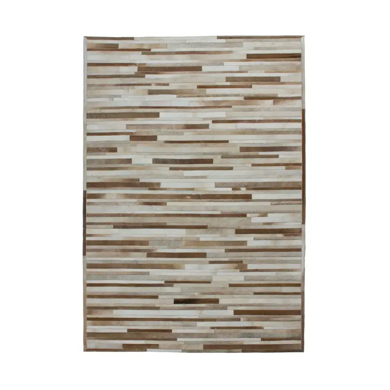 Teppich – Echtes Leder, Streifenmuster, Cremiger Farbton, 170 cm - Lavish 110 | Kayoom