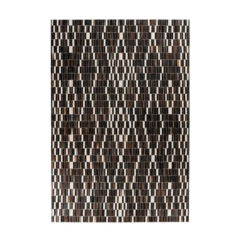 Teppich – Echtes Leder, Zusammengesetzte Optik, Schwarzweißer Farbton, 170 cm - Lavin 125 | Kayoom