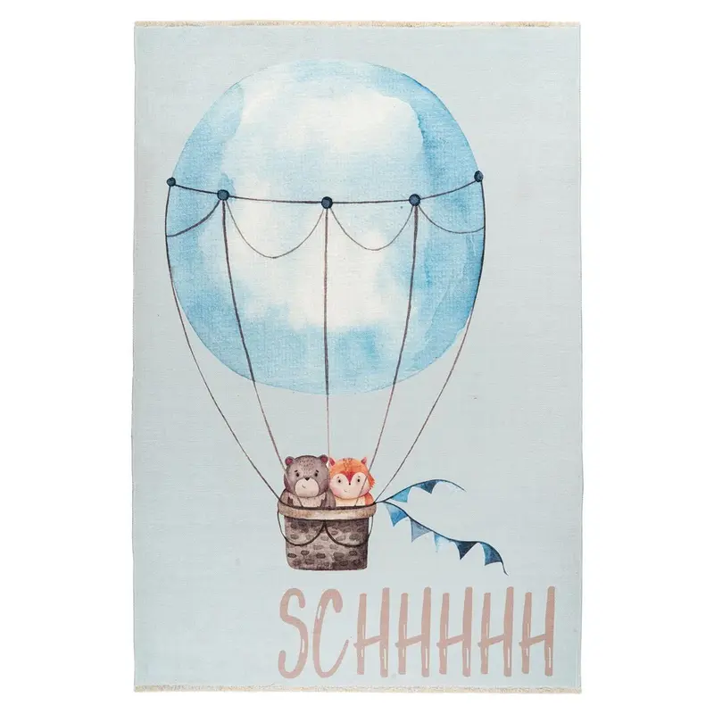 Teppich – Heißluftballon-Motiv, Aquarell-Design, Hellblau - Joanna 611 | Kayoom