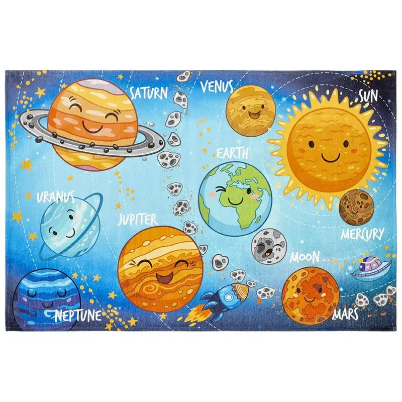 Teppich – Polyester Flor, Weltraum Motiv, Planeten Design 80 x 120 cm - Sympathy Kids 240 | Kayoom