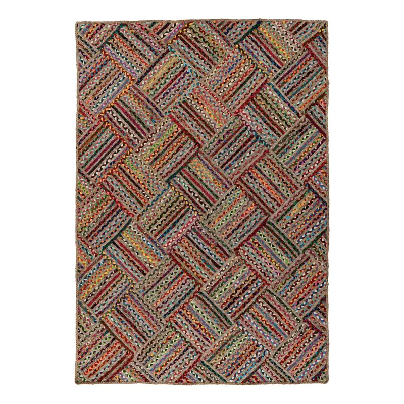 Teppich – Reine Baumwolle, Kurzflor Struktur, Bunte Optik, 150 cm - Tulum 355 | Kayoom