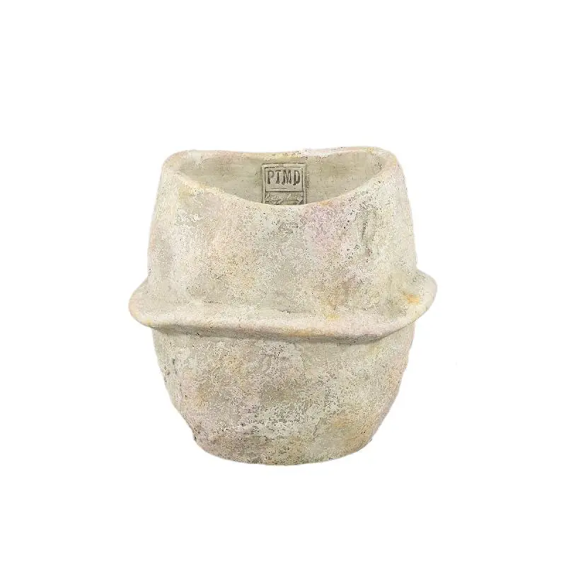 Topf – Beige Farbe, Mittellinien Design, Zement Material, L – Haania | PTMD