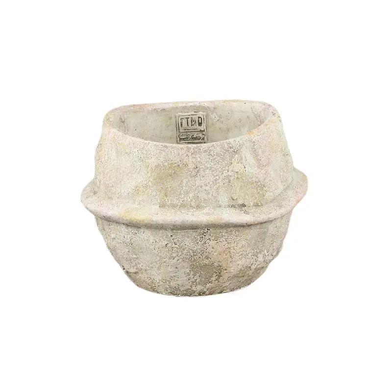 Topf – Beige Farbe, Mittellinien Design, Zement Material, M – Haania | PTMD