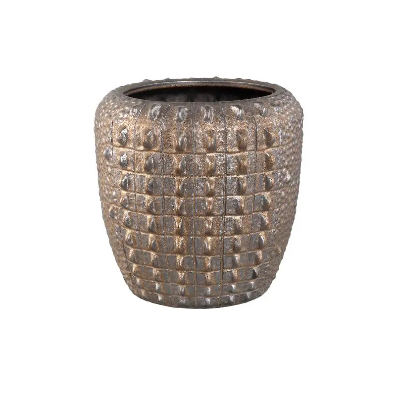 Topf – Bronze Oberfläche, Runde Form, Krokodilmuster, Keramik Material, L – Crocco | PTMD