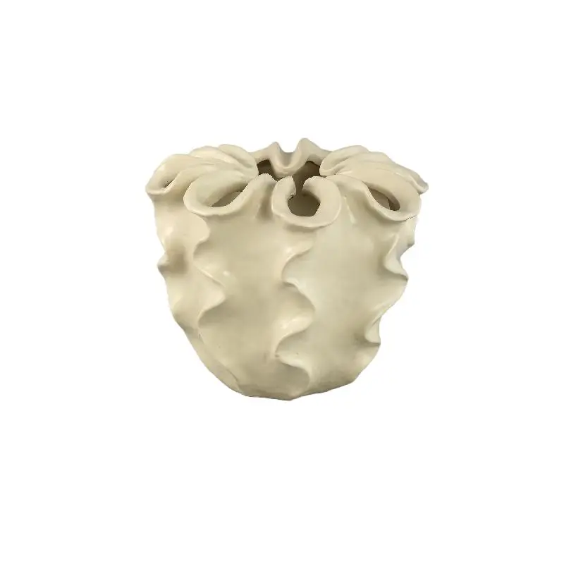 Topf – Cremefarbene Oberfläche, Matte Oberfläche, Gewelltes Muster, Steinzeug, M – Rudie | PTMD