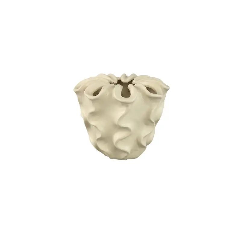 Topf – Cremefarbene Oberfläche, Matte Oberfläche, Gewelltes Muster, Steinzeug, S – Rudie | PTMD