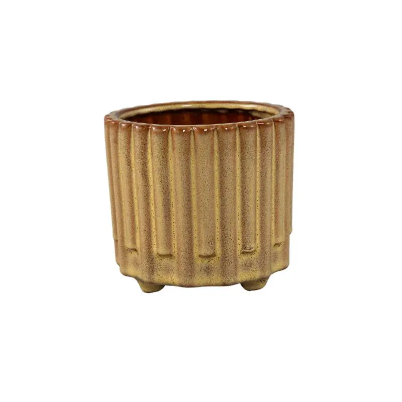Topf – Gelbe Oberfläche, Stangenmuster Design, Keramik Material, M – Derri | PTMD