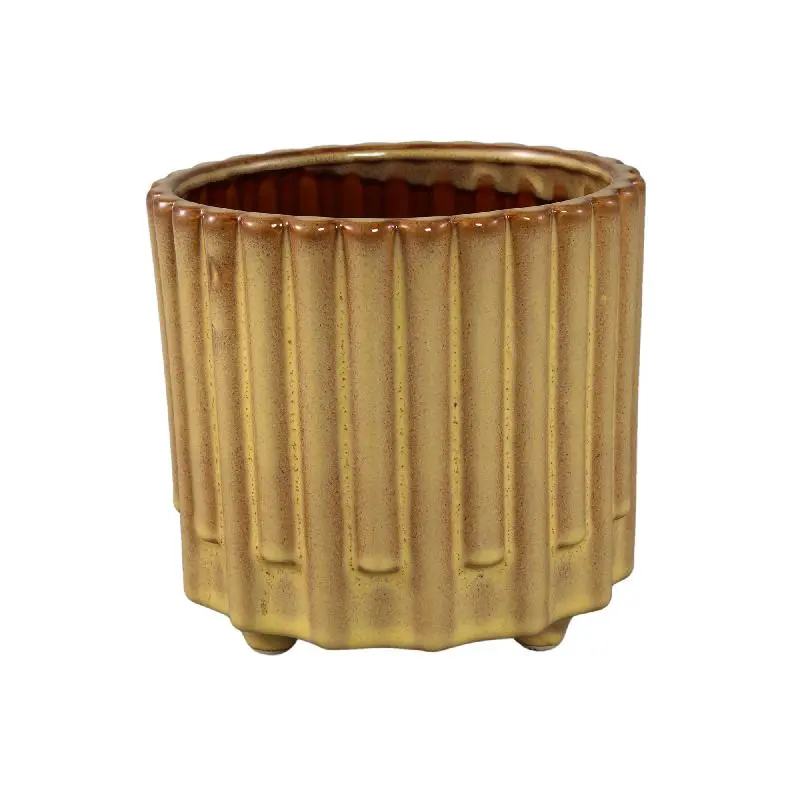 Topf – Gelbe Oberfläche, Stangenmuster Design, Keramik Material, XL – Derri | PTMD