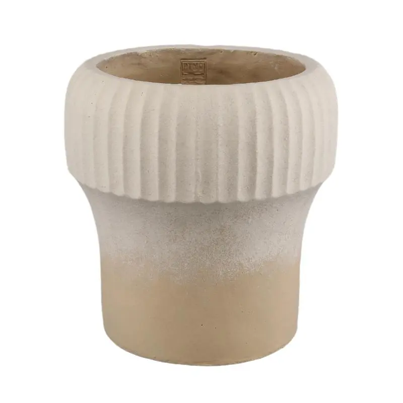 Topf – Gerippter Rand, Runde Form, Beige Oberfläche, Zement Material, XXL – Emilee | PTMD