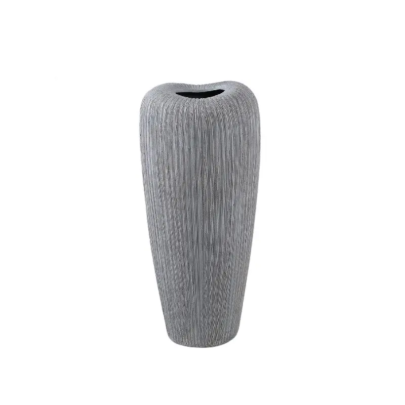 Topf – Graufarbe, Runde Form, Linienmuster, Keramik, M – Zinet | PTMD