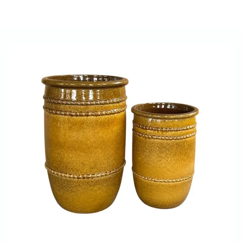 Topf – Hohes Design, Runde Form, Keramik Material, Gelb, L – Lilliah | PTMD