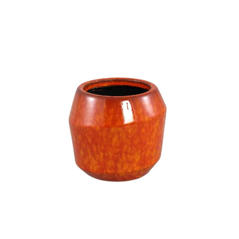 Topf – Keramik, Glasiertes Design, Orange, M – Portian | PTMD