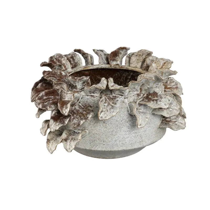 Topf – Keramik Material, Raue Oberfläche, Blattdetail Design, L– Varda | PTMD