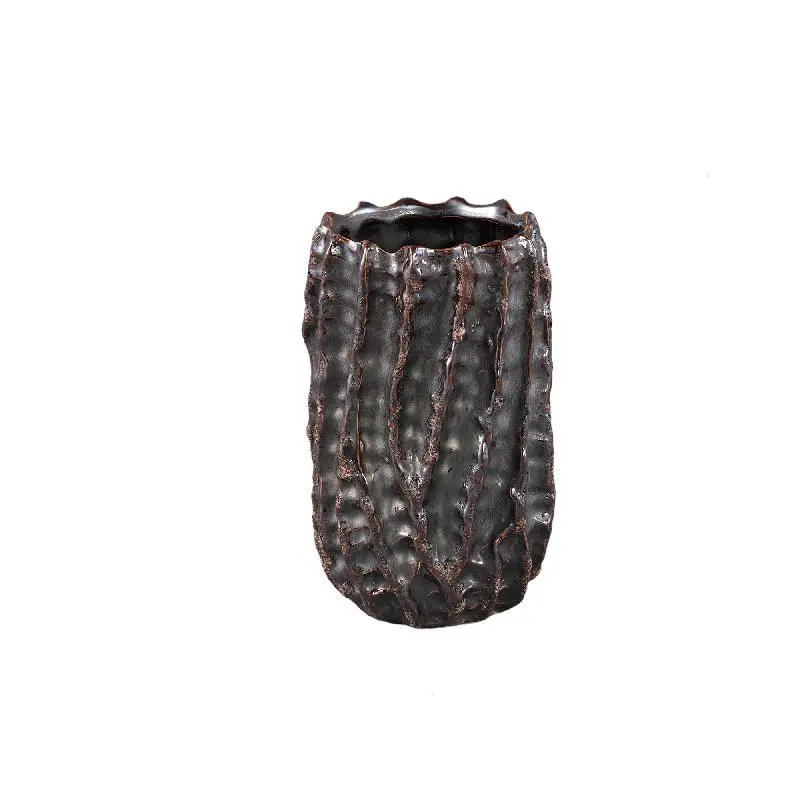 Topf – Keramik Oberfläche, Raues Musterdesign, Dunkelbraun, M – Vikton | PTMD