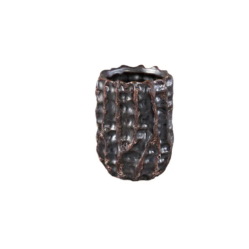 Topf – Keramik Oberfläche, Raues Musterdesign, Dunkelbraun, S – Vikton | PTMD