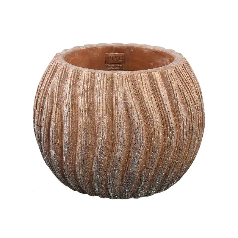 Topf – Kupfer Farbe, Streifen Design, Zement Material, Runde Form, L – Revil | PTMD