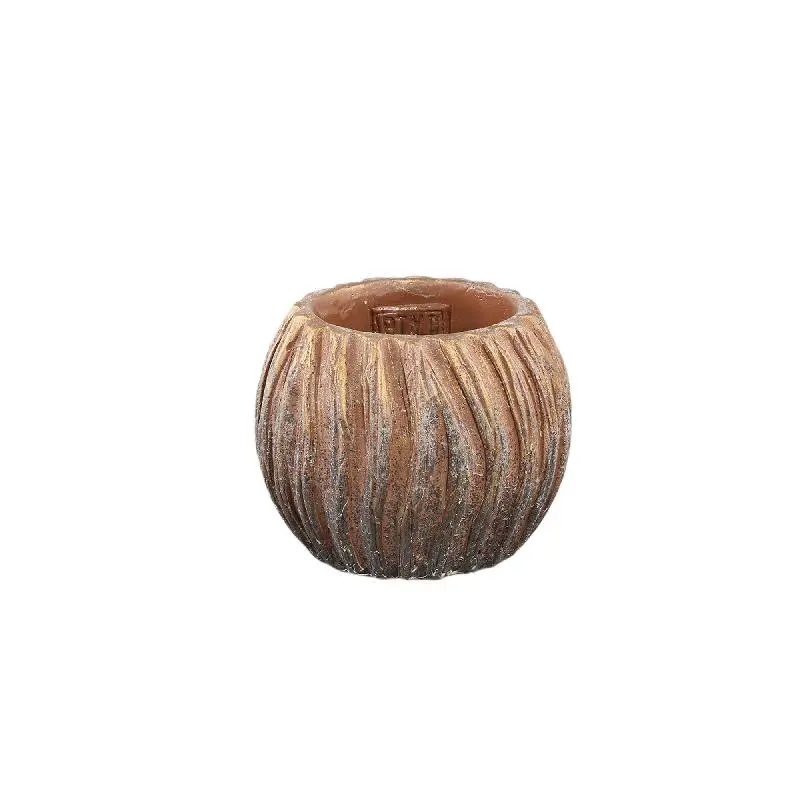 Topf – Kupfer Farbe, Streifen Design, Zement Material, Runde Form, XS – Revil | PTMD