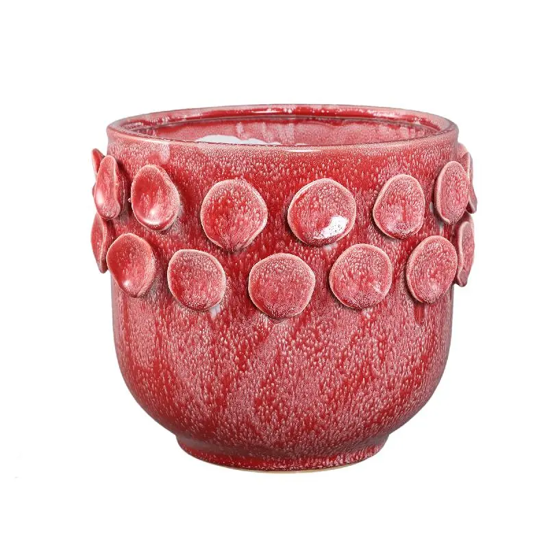 Topf – Leuchtend rosa Farbe, Runde Form, Punktmuster am Rand, Steinzeugkeramik, L – Trelin | PTMD