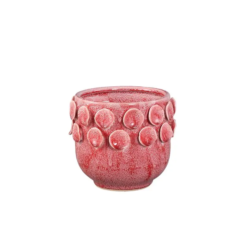 Topf – Leuchtend rosa Farbe, Runde Form, Punktmuster am Rand, Steinzeugkeramik, XS – Trelin | PTMD