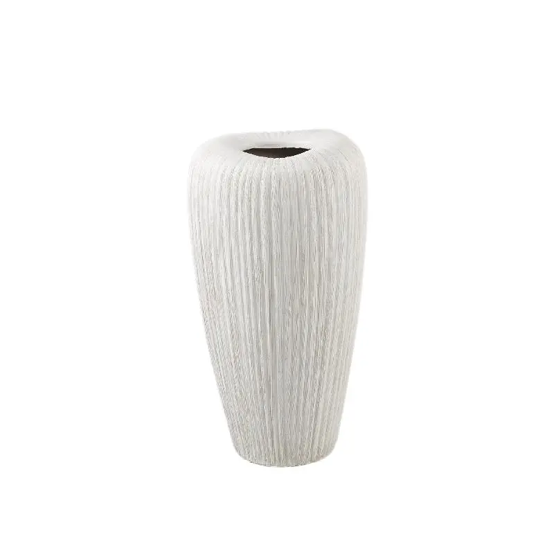Topf – Linienstruktur Design, Runde Form, Cremefarbe, Keramikmaterial, S – Zinet | PTMD