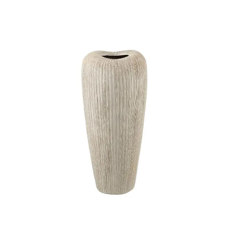 Topf – Linienstruktur Design, Runde Form, Taupe Farbe, Keramikmaterial, M – Zinet | PTMD