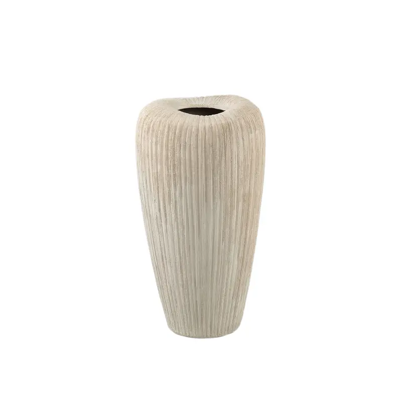 Topf – Linienstruktur Design, Runde Form, Taupe Farbe, Keramikmaterial, S – Zinet | PTMD