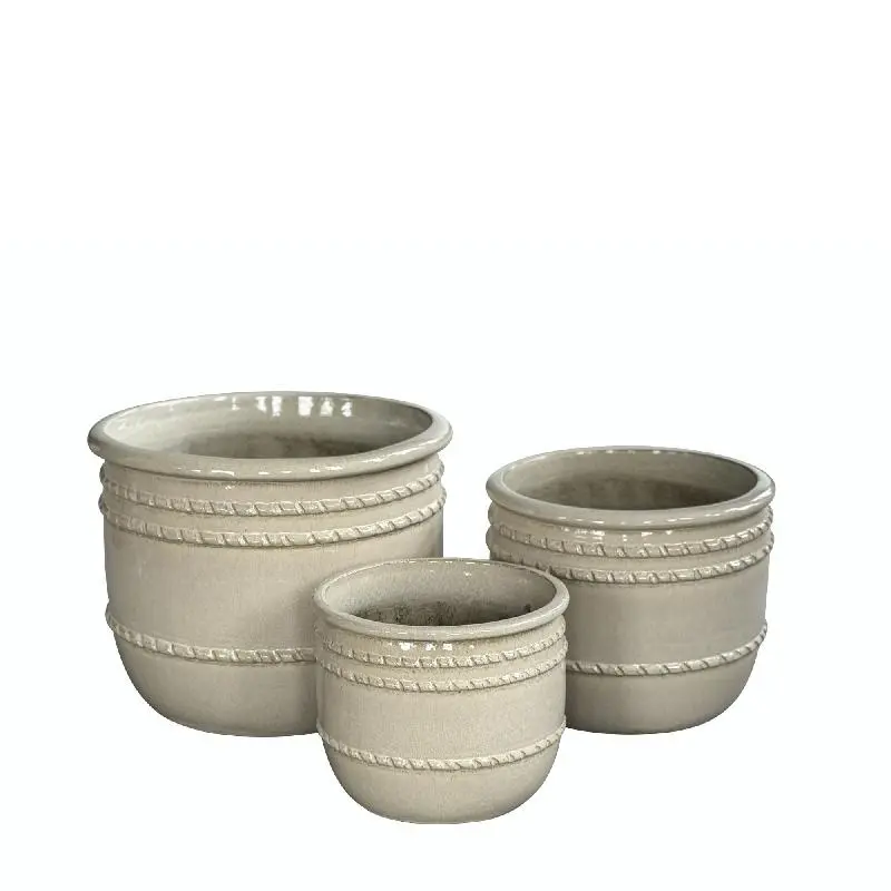 Topf – Niedriges Design, Runde Form, Keramik Material, Creme, L – Lilliah | PTMD