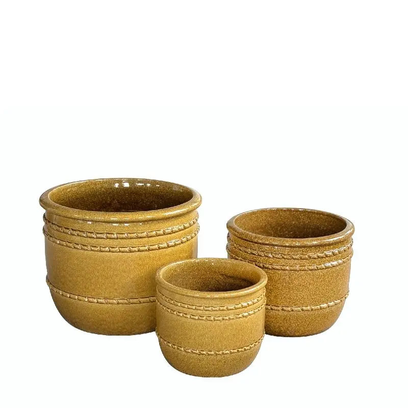 Topf – Niedriges Design, Runde Form, Keramik Material, Gelb, L – Lilliah | PTMD