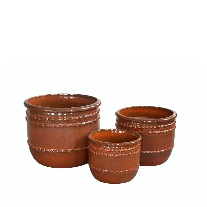 Topf – Niedriges Design, Runde Form, Keramik Material, Orange, L – Lilliah | PTMD