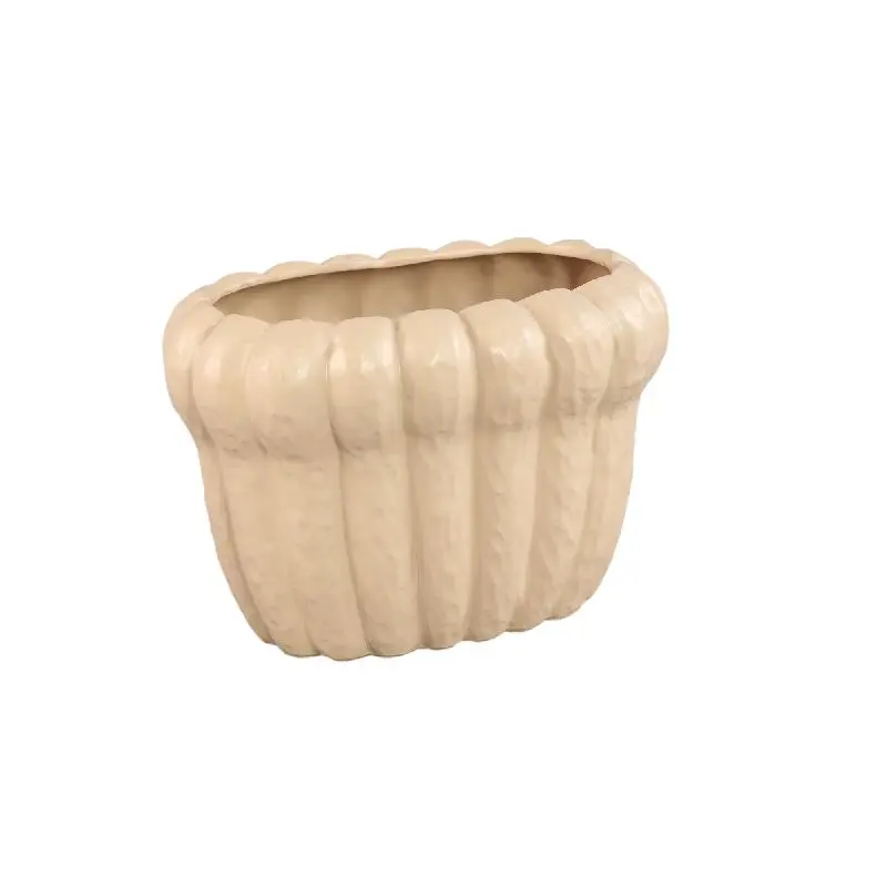 Topf – Ovale Form, Keramik Material, Geripptes Design, L – Samaran | PTMD