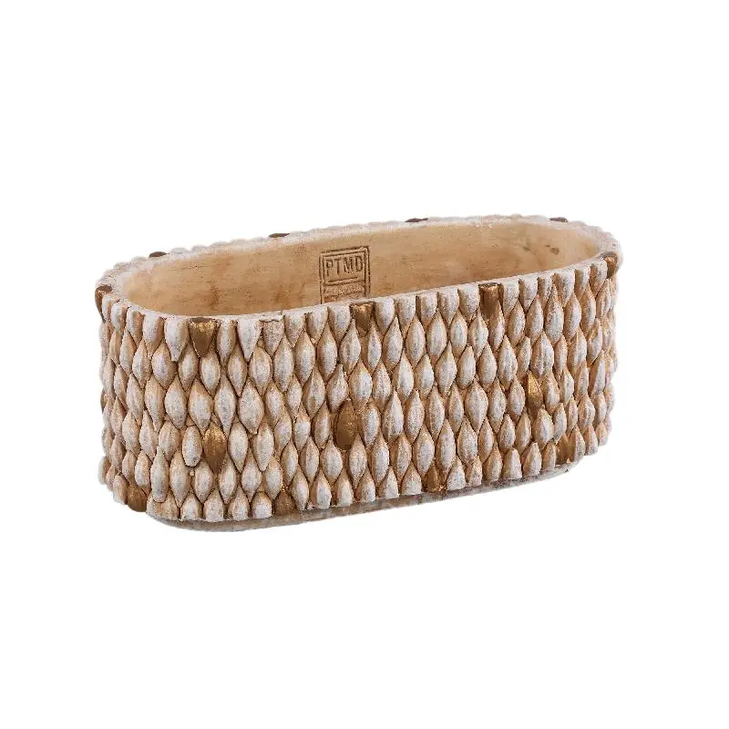 Topf - Ovaler Zement, Golddetails, Cremefarbe, L – Hilla | PTMD