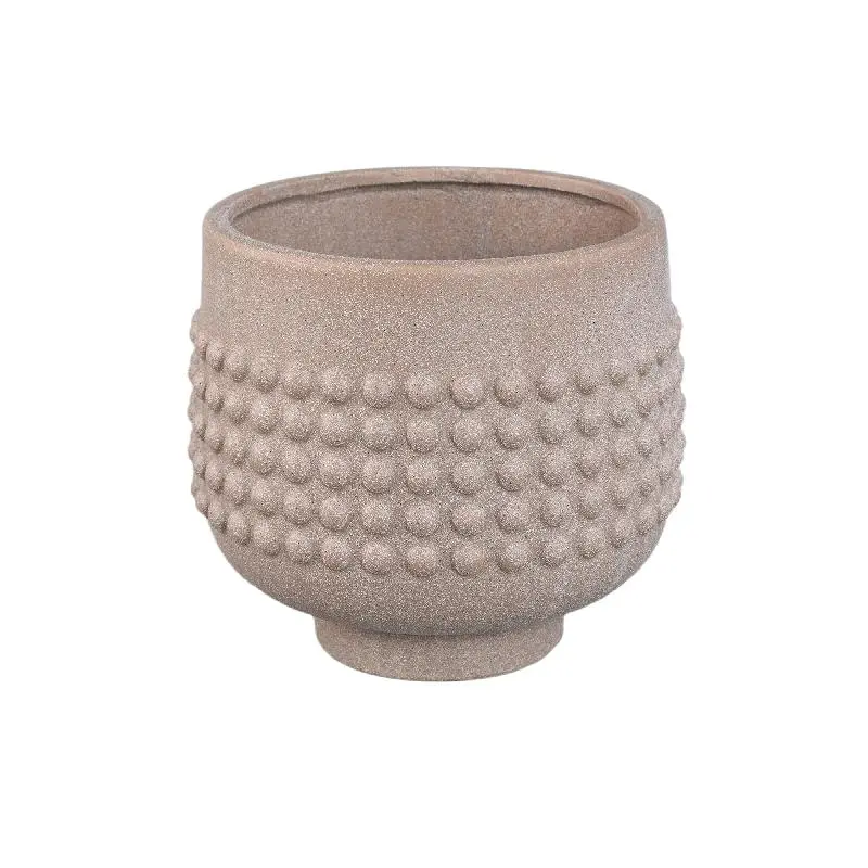 Topf - Porzellan-Keramik, Gepunktetes Zentrum, Sockeldesign, Beige, XL - Clarece | PTMD