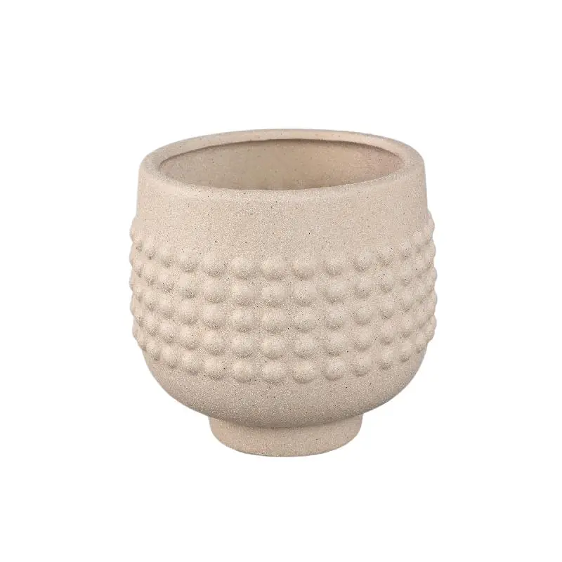 Topf - Porzellan-Keramik, Gepunktetes Zentrum, Sockeldesign, Creme, L - Clarece | PTMD