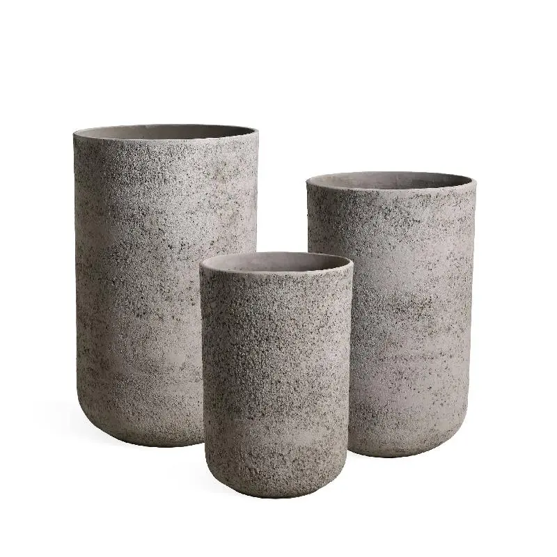 Topf – Runde Form, GRC Material, Grau, Hoch – Deliahe | PTMD