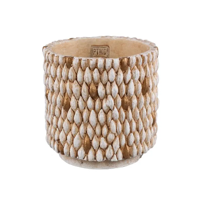 Topf - Runder Zement, Golddetails, Cremefarbe, L – Hilla | PTMD