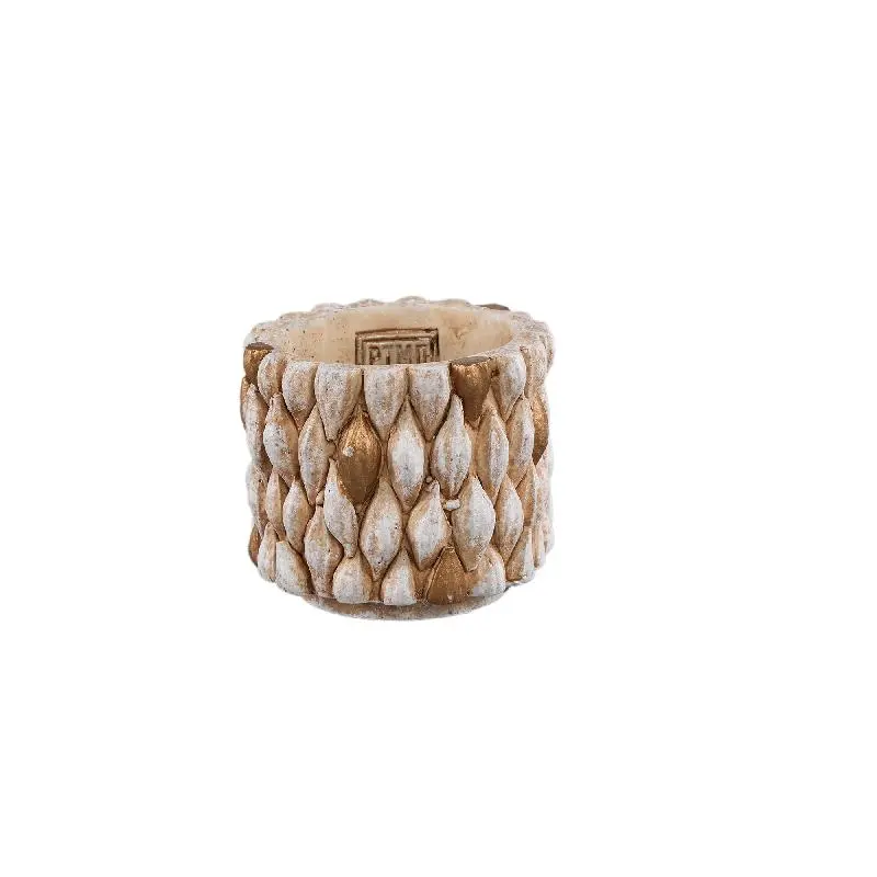 Topf - Runder Zement, Golddetails, Cremefarbe, XS – Hilla | PTMD