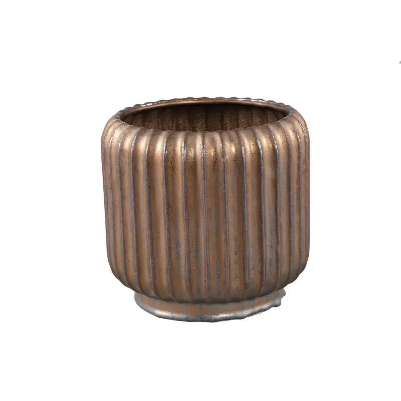 Topf – Rundes Design, Keramik, Linienstruktur, Bronze, M – Eevie | PTMD