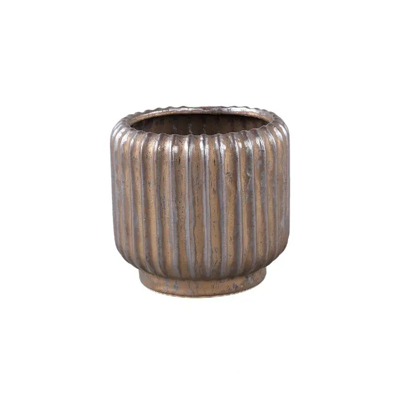 Topf – Rundes Design, Keramik, Linienstruktur, Bronze, S – Eevie | PTMD