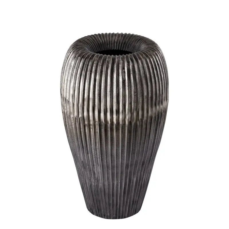 Topf – Silber Aluminium, Hohes Design, Gerippte Struktur, L - Russel | PTMD
