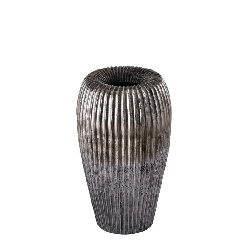 Topf – Silber Aluminium, Hohes Design, Gerippte Struktur, S - Russel | PTMD