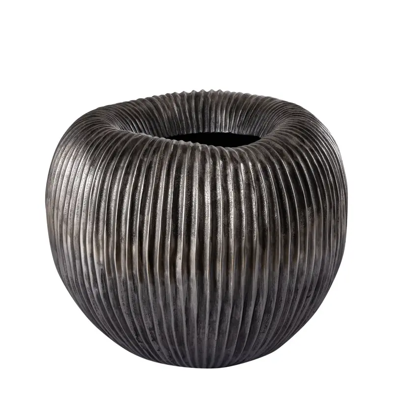 Topf – Silber Aluminium, Runde Form, Gerippte Struktur, L - Russel | PTMD