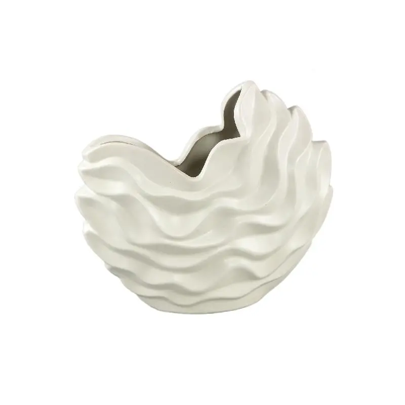 Topf – Steinzeug Keramik, Wellen Design, Creme Farbe, L – Kaylagh | PTMD