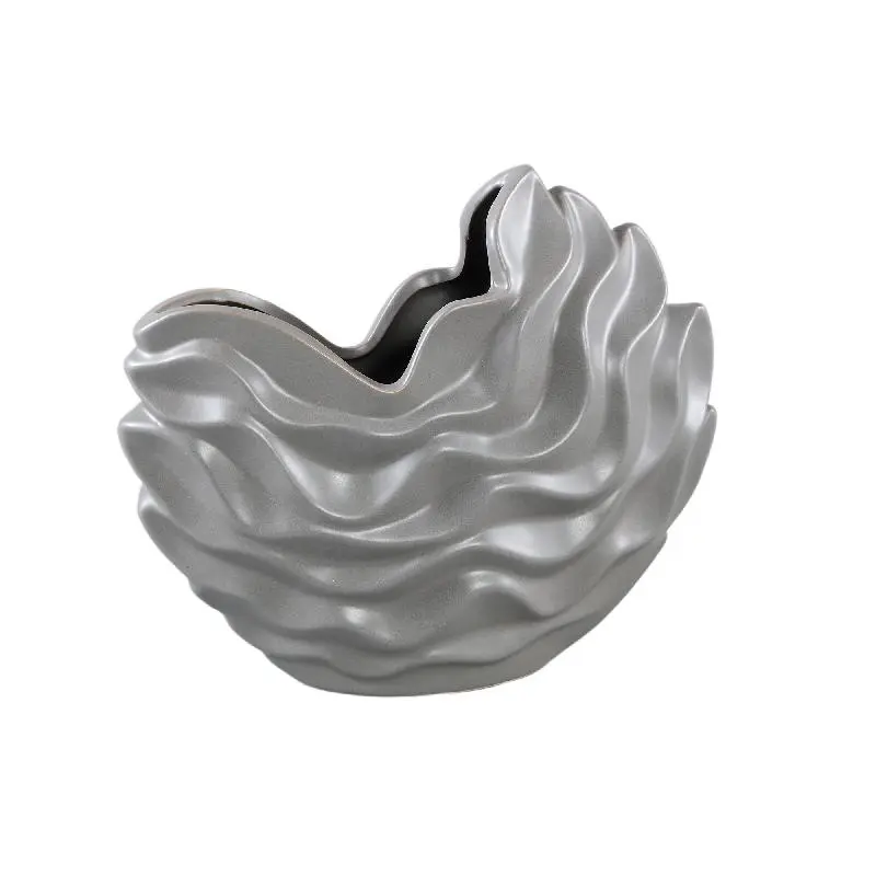 Topf – Steinzeug Keramik, Wellen Design, Graue Farbe, L – Kaylagh | PTMD